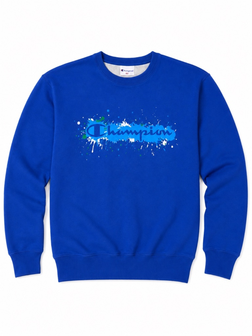 New - Champion Blue Paint Splash Logo Crewneck Sweatshirt | Size Large